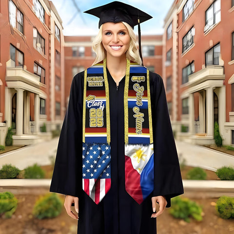 Filipinos Graduation Sash 2025, Custom Filipinos American Flag Graduation Stole 2025, Philippines Graduation Stole