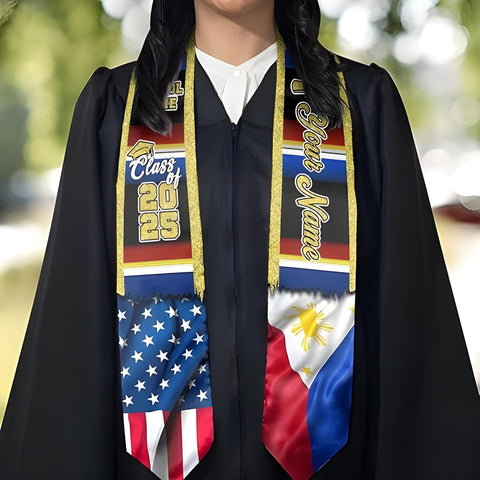 Filipinos Graduation Sash 2025, Custom Filipinos American Flag Graduation Stole 2025, Philippines Graduation Stole