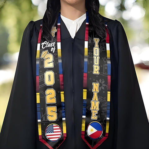 Filipinos Graduation Sash 2025, Custom Filipinos American Flag Graduation Stole 2025, Philippines Graduation Sash
