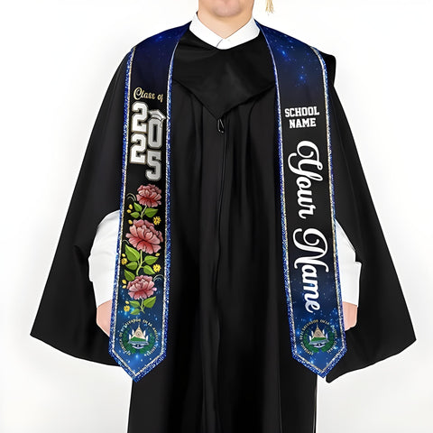 Custom Salvadoran Graduation Stole 2025, Personalized El Salvador Flag Graduation Sash, Salvadoran American Stole