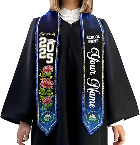 Custom Salvadoran Graduation Stole 2025, Personalized El Salvador Flag Graduation Sash, Salvadoran American Stole