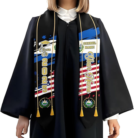 Custom Salvadoran Graduation Sash, Personalized El Salvador Flag Graduation Sash 2025, Salvadoran American Stole 2025