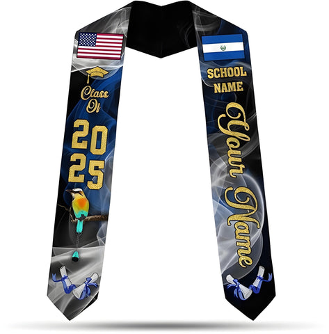 Custom Salvadoran Graduation Stole, Personalized El Salvador Flag Graduation Sash 2025, Salvadoran American Stole 2025