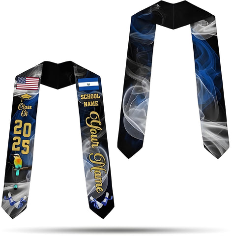 Custom Salvadoran Graduation Stole, Personalized El Salvador Flag Graduation Sash 2025, Salvadoran American Stole 2025