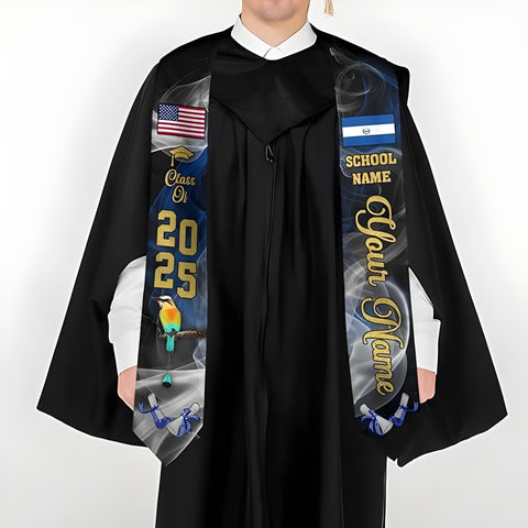 Custom Salvadoran Graduation Stole, Personalized El Salvador Flag Graduation Sash 2025, Salvadoran American Stole 2025