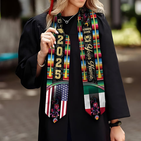 Personalized Mexican Graduation Sash, Custom Mexican Graduation Stole Class of 2025, Mexican Flag Estola de Graduación Gift