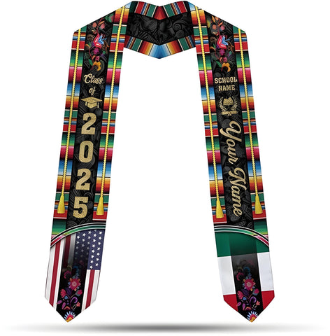 Personalized Mexican Graduation Sash, Custom Mexican Graduation Stole Class of 2025, Mexican Flag Estola de Graduación Gift