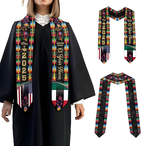 Personalized Mexican Graduation Sash, Custom Mexican Graduation Stole Class of 2025, Mexican Flag Estola de Graduación Gift