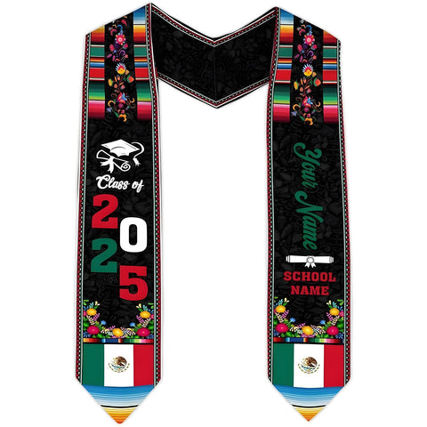 Personalized Mexican Graduation Sash, Custom Mexican Graduation Stole Class of 2025, Mexican Flag Estola de Graduación Sash Gift