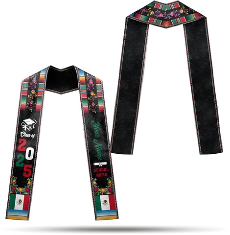 Personalized Mexican Graduation Sash, Custom Mexican Graduation Stole Class of 2025, Mexican Flag Estola de Graduación Sash Gift