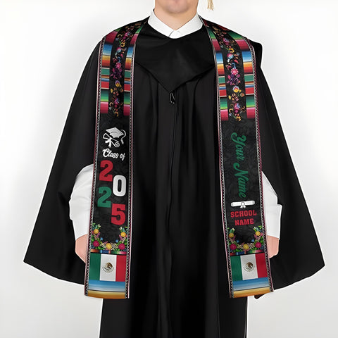 Personalized Mexican Graduation Sash, Custom Mexican Graduation Stole Class of 2025, Mexican Flag Estola de Graduación Sash Gift