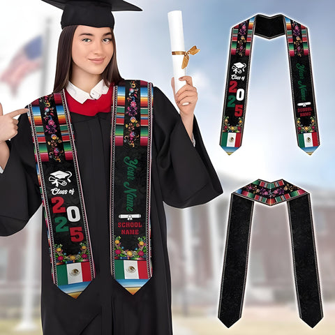 Personalized Mexican Graduation Sash, Custom Mexican Graduation Stole Class of 2025, Mexican Flag Estola de Graduación Sash Gift
