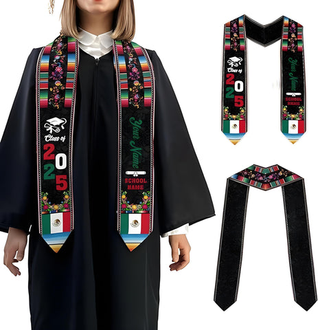 Personalized Mexican Graduation Sash, Custom Mexican Graduation Stole Class of 2025, Mexican Flag Estola de Graduación Sash Gift