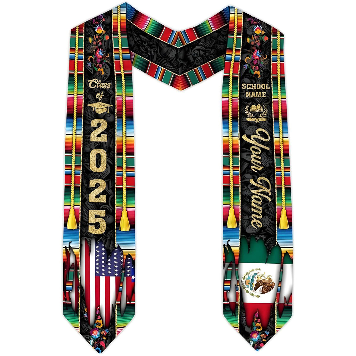 Personalized Mexican Graduation Sash 2025, Custom Mexican Graduation Stole Class of 2025, Mexican Flag Estola de Graduación Sash Gift