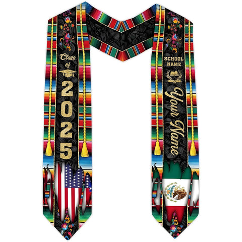 Personalized Mexican Graduation Sash 2025, Custom Mexican Graduation Stole Class of 2025, Mexican Flag Estola de Graduación Sash Gift
