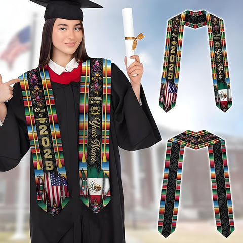 Personalized Mexican Graduation Sash 2025, Custom Mexican Graduation Stole Class of 2025, Mexican Flag Estola de Graduación Sash Gift