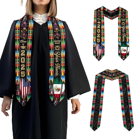 Personalized Mexican Graduation Sash 2025, Custom Mexican Graduation Stole Class of 2025, Mexican Flag Estola de Graduación Sash Gift