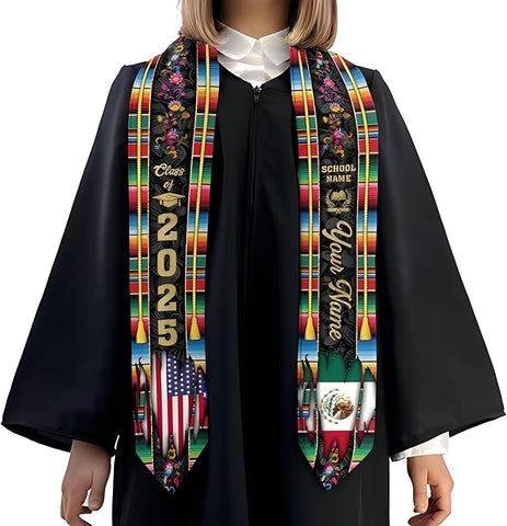 Personalized Mexican Graduation Sash 2025, Custom Mexican Graduation Stole Class of 2025, Mexican Flag Estola de Graduación Sash Gift