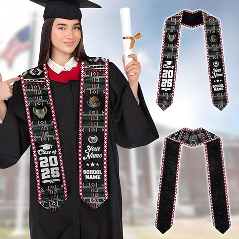 Personalized Mexican Graduation Sash 2025, Custom Mexican Graduation Stole Class of 2025, Mexican Flag Estola de Graduación Stole Gift