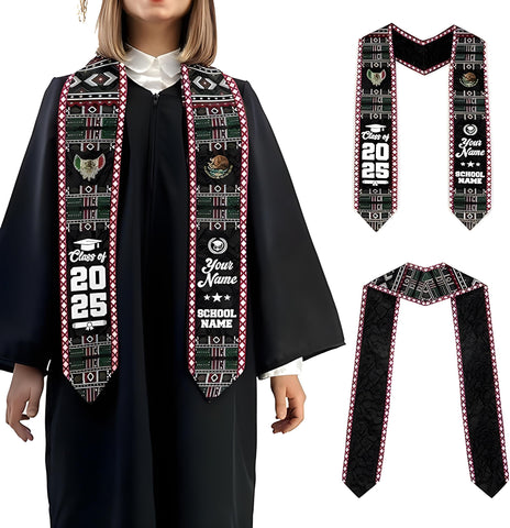 Personalized Mexican Graduation Sash 2025, Custom Mexican Graduation Stole Class of 2025, Mexican Flag Estola de Graduación Stole Gift