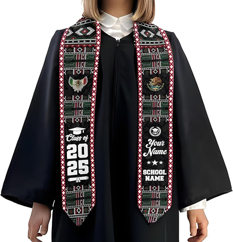 Personalized Mexican Graduation Sash 2025, Custom Mexican Graduation Stole Class of 2025, Mexican Flag Estola de Graduación Stole Gift