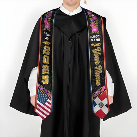 Personalized Dominican Republic Graduation Sash 2025, Custom Dominican American Flag Stole 2025, Dominican Graduation Sash