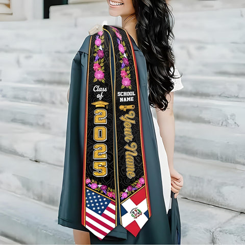 Personalized Dominican Republic Graduation Sash 2025, Custom Dominican American Flag Stole 2025, Dominican Graduation Sash