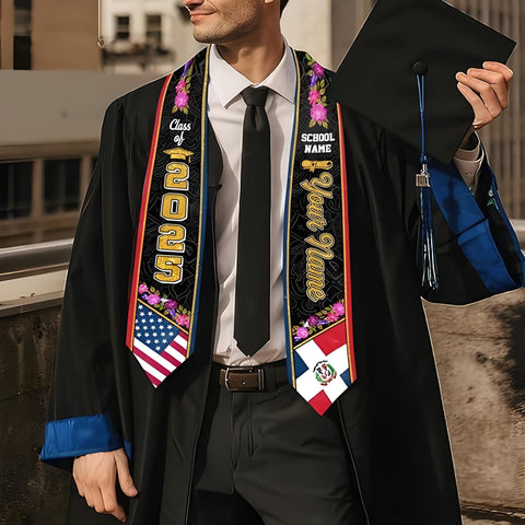 Personalized Dominican Republic Graduation Sash 2025, Custom Dominican American Flag Stole 2025, Dominican Graduation Sash