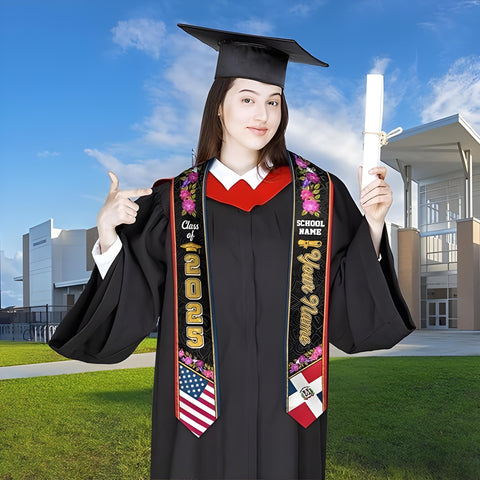 Personalized Dominican Republic Graduation Sash 2025, Custom Dominican American Flag Stole 2025, Dominican Graduation Sash