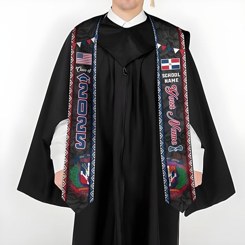 Personalized Dominican Republic Graduation Sash 2025, Custom Dominican American Flag Stole 2025, Dominican Graduation Stole