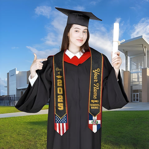 Personalized Dominican Republic Graduation Sash, Customized Dominican American Flag Sash 2025, Dominican Graduation Stole 2025