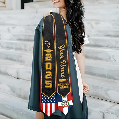 Personalized Dominican Republic Graduation Sash, Customized Dominican American Flag Sash 2025, Dominican Graduation Stole 2025