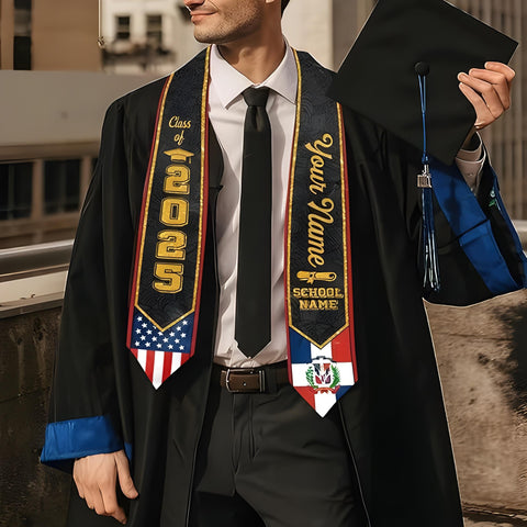Personalized Dominican Republic Graduation Sash, Customized Dominican American Flag Sash 2025, Dominican Graduation Stole 2025