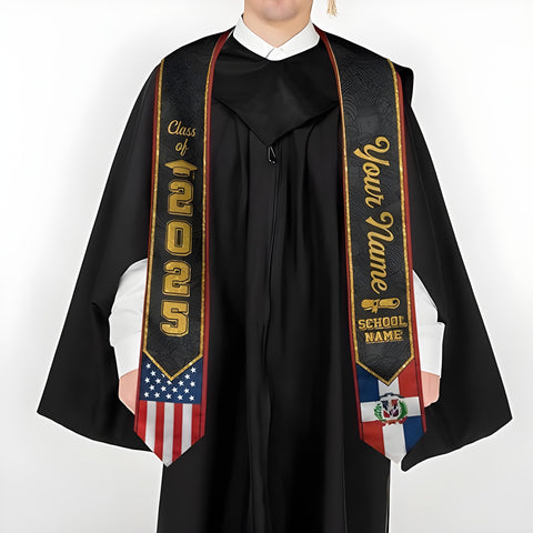 Personalized Dominican Republic Graduation Sash, Customized Dominican American Flag Sash 2025, Dominican Graduation Stole 2025