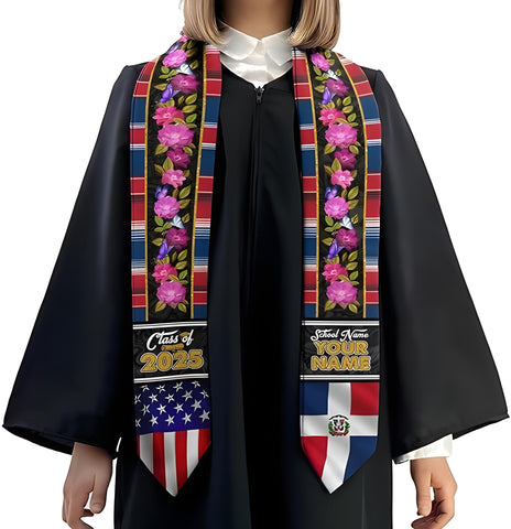 Personalized Dominican Republic Graduation Sash 2025, Customized Dominican American Flag Stole, Dominican Graduation Stole Gift