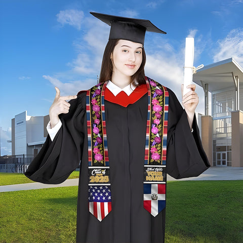 Personalized Dominican Republic Graduation Sash 2025, Customized Dominican American Flag Stole, Dominican Graduation Stole Gift