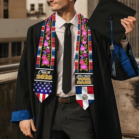 Personalized Dominican Republic Graduation Sash 2025, Customized Dominican American Flag Stole, Dominican Graduation Stole Gift