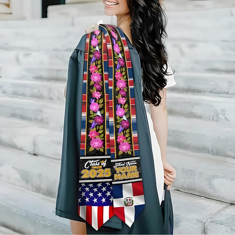 Personalized Dominican Republic Graduation Sash 2025, Customized Dominican American Flag Stole, Dominican Graduation Stole Gift