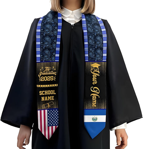 Custom Salvadoran Graduation Stole 2025, Graduation El Salvador Sash, Personalized Salvadoran Graduation 2025 Sash