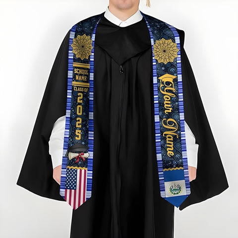 Custom Salvadoran Graduation Stole 2025, Graduation El Salvador Sash, Personalized Salvadoran Graduation Sash 2025