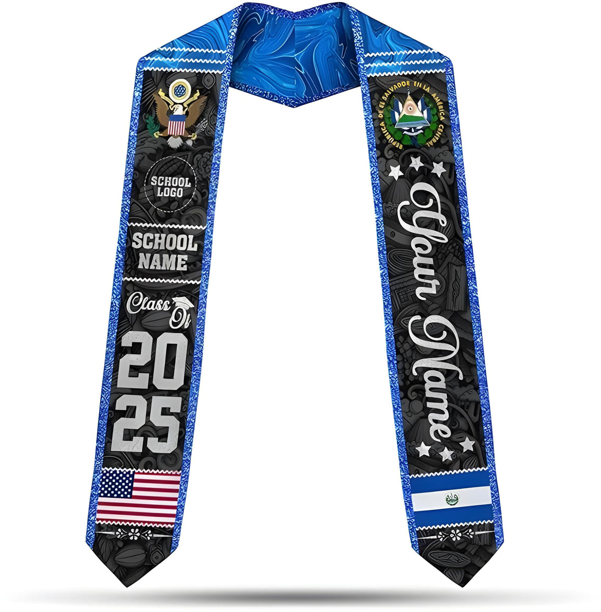Custom Salvadoran Graduation Stole 2025, El Salvador Graduation Sash, Personalized Salvadoran Graduation Sash 2025