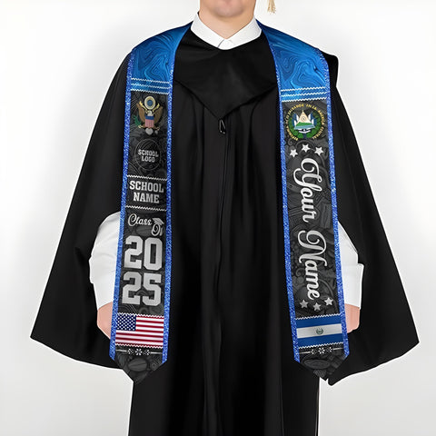Custom Salvadoran Graduation Stole 2025, El Salvador Graduation Sash, Personalized Salvadoran Graduation Sash 2025