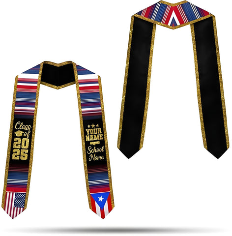 Custom Puerto Ricans Graduation Sash, Puerto Rico American Flag Graduation Sash 2025, Puerto Rico Graduation Stole
