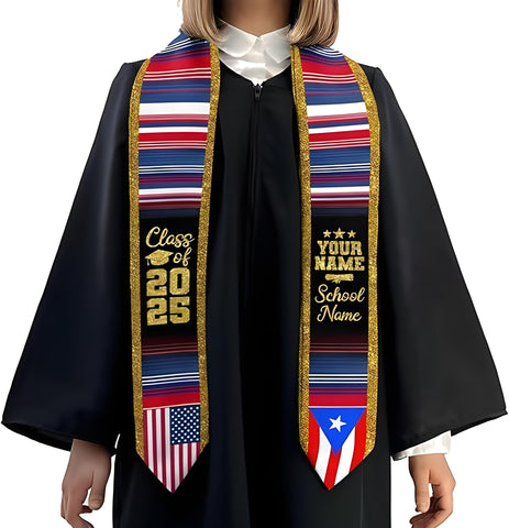 Custom Puerto Ricans Graduation Sash, Puerto Rico American Flag Graduation Sash 2025, Puerto Rico Graduation Stole
