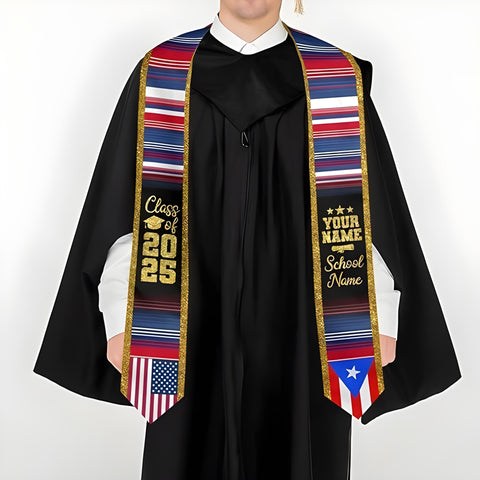 Custom Puerto Ricans Graduation Sash, Puerto Rico American Flag Graduation Sash 2025, Puerto Rico Graduation Stole