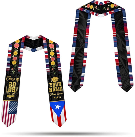 Custom Puerto Ricans Graduation Sash 2025, Puerto Rico American Flag Graduation Sash, Puerto Rico Graduation Stole 2025