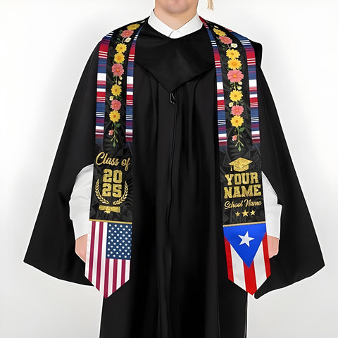 Custom Puerto Ricans Graduation Sash 2025, Puerto Rico American Flag Graduation Sash, Puerto Rico Graduation Stole 2025