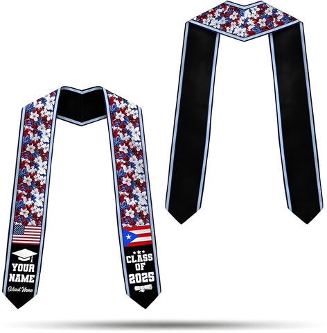 Custom Puerto Ricans Graduation Sash 2025, Puerto Rico American Flag Graduation Stole, Puerto Rico Graduation Stole 2025