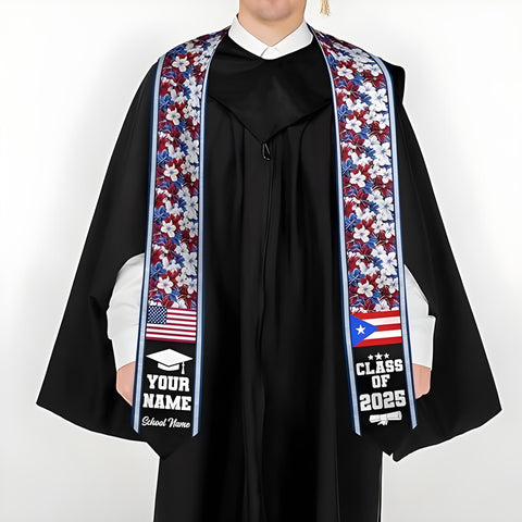 Custom Puerto Ricans Graduation Sash 2025, Puerto Rico American Flag Graduation Stole, Puerto Rico Graduation Stole 2025