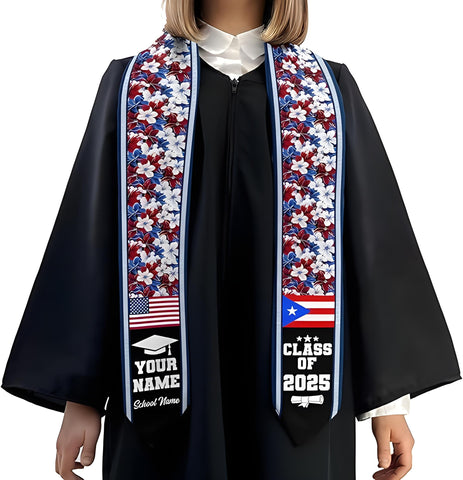 Custom Puerto Ricans Graduation Sash 2025, Puerto Rico American Flag Graduation Stole, Puerto Rico Graduation Stole 2025